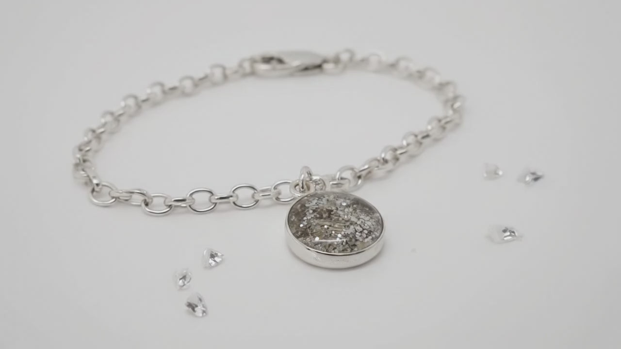 Ashes or Hair Memorial Round Inlaid Charm Bracelet