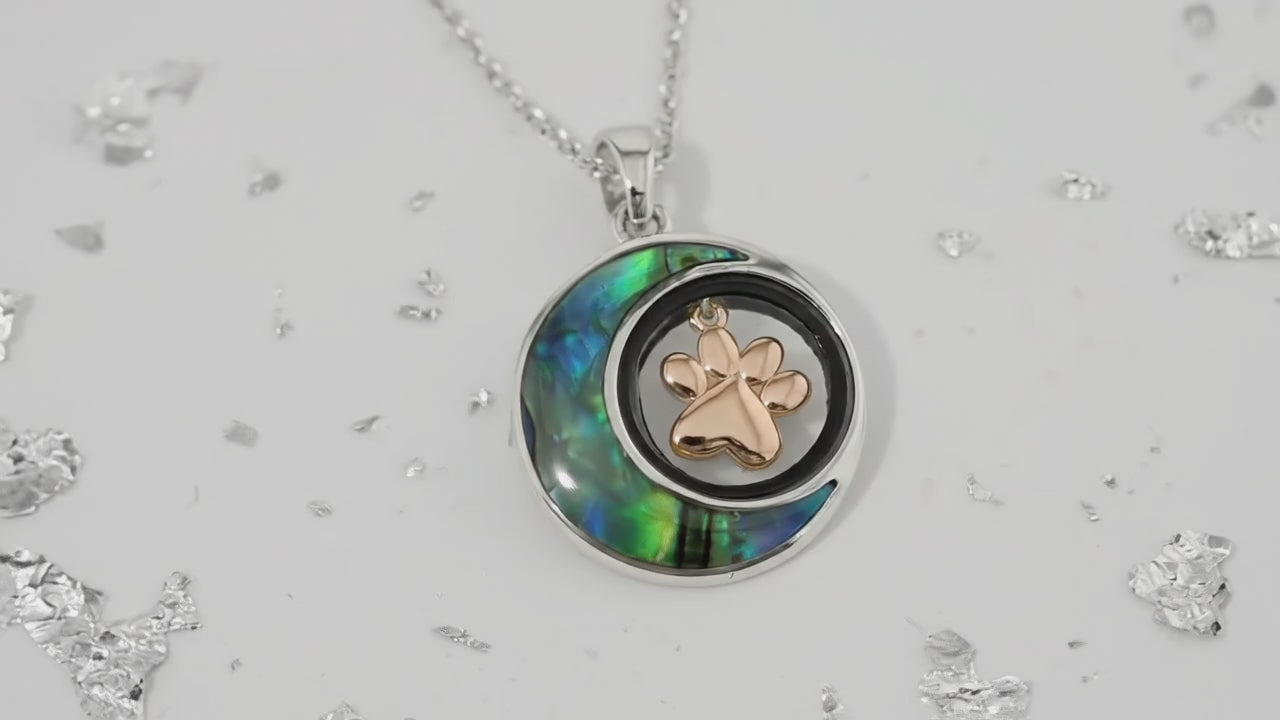 Ashes sterling silver abalone & rose gold paw print urn pendant