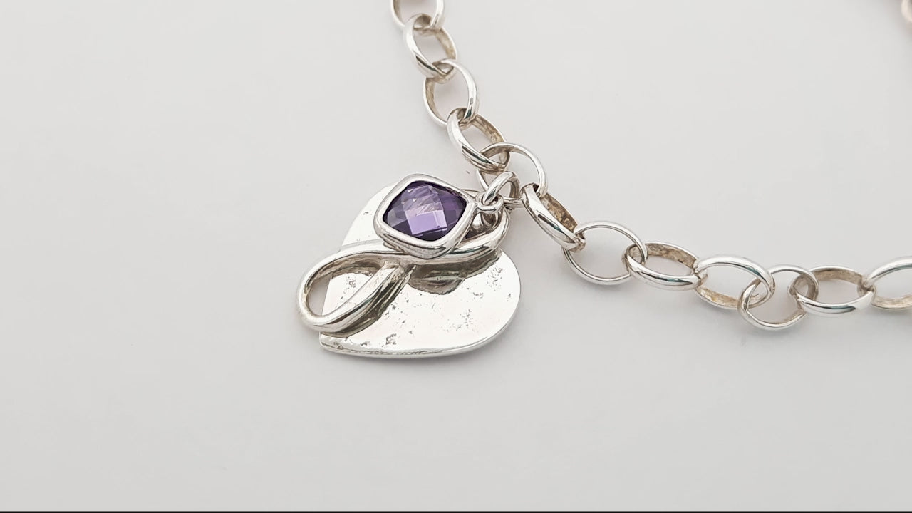 Ashes or Hair Imprinted Heart Birthstone and Infinity knot Bracelet