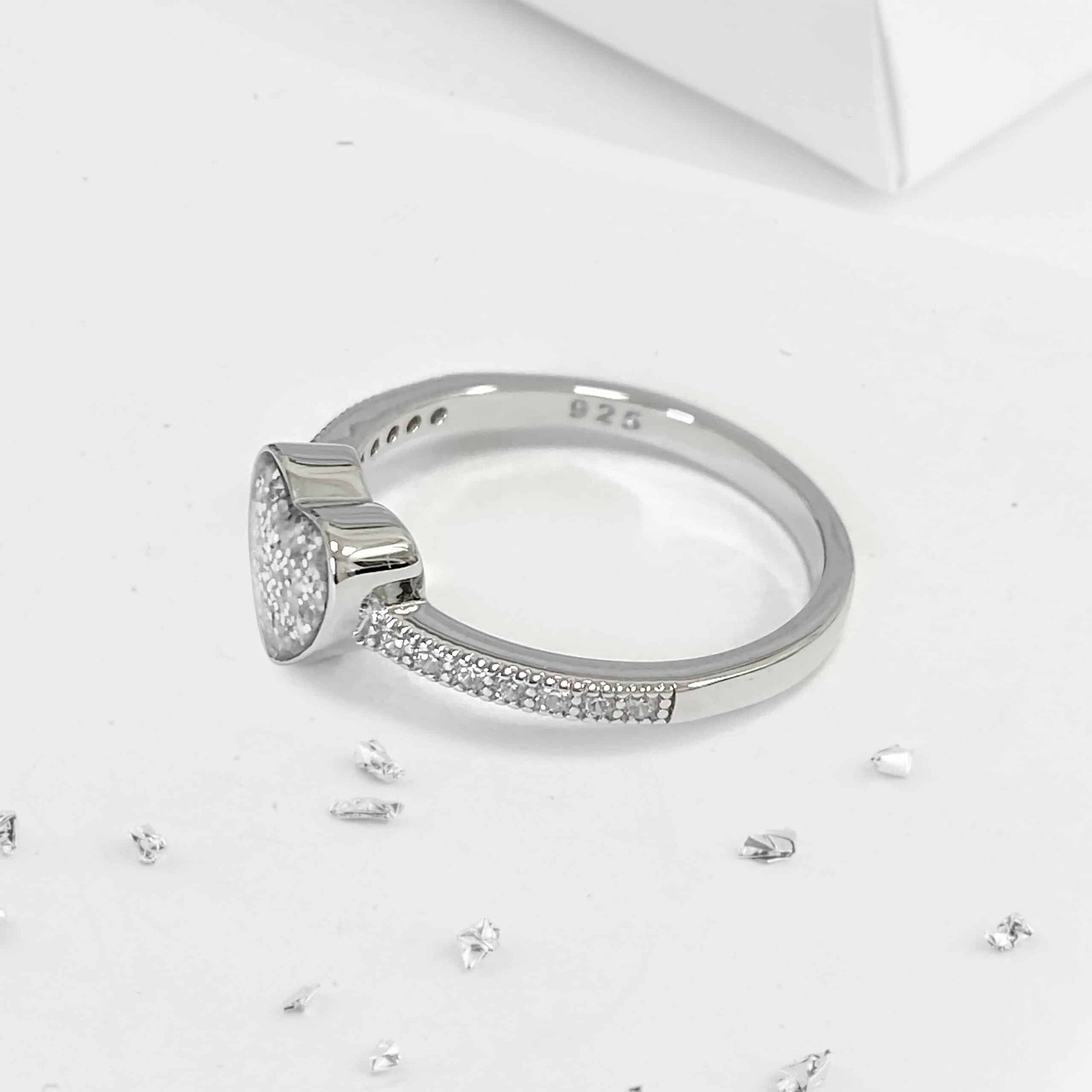 Small heart crystal ashes or hair inlaid ring