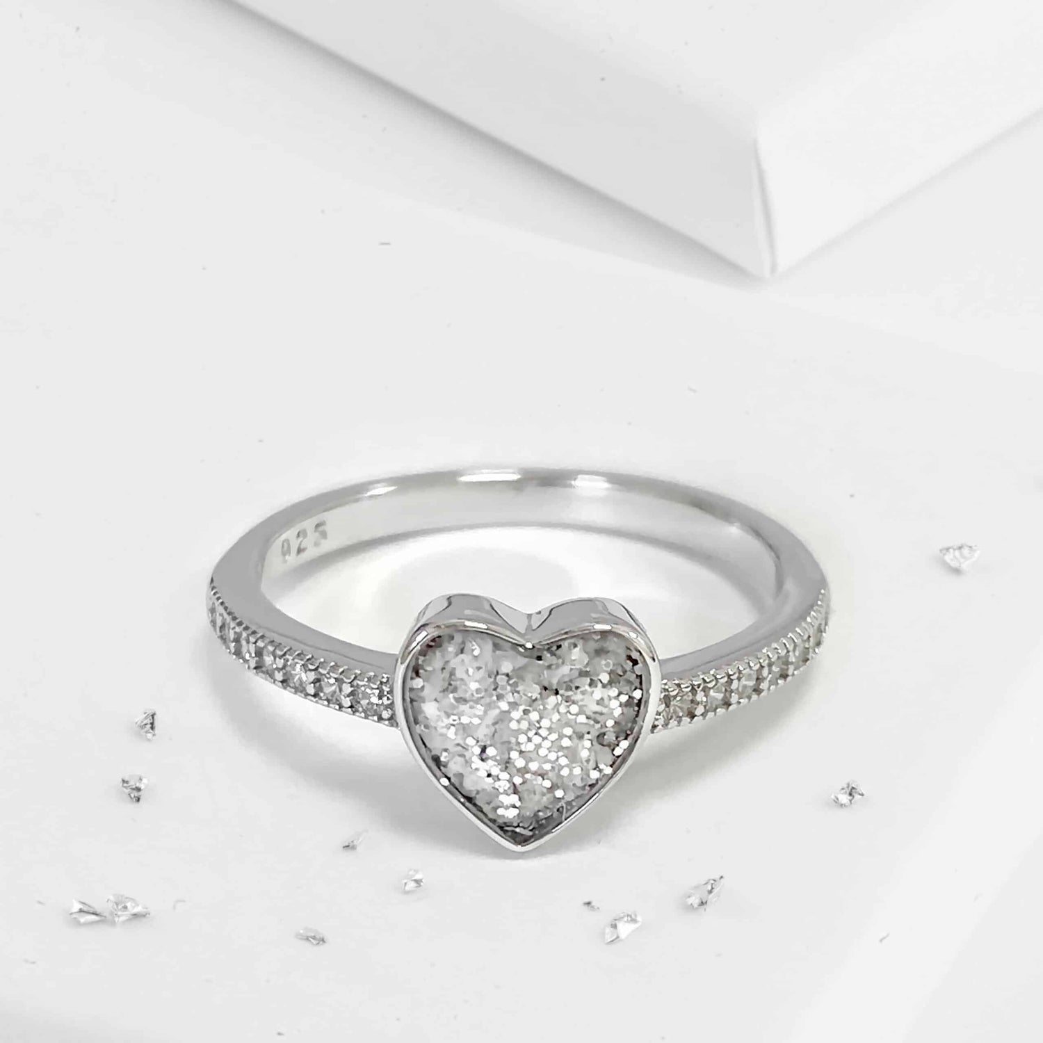 Small heart crystal ashes or hair inlaid ring