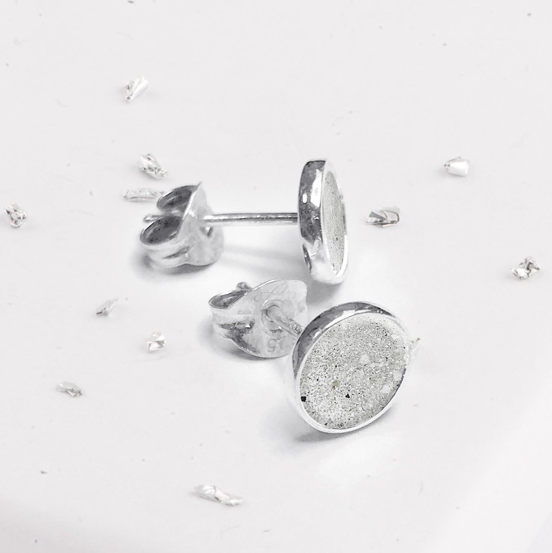 Small Sterling Silver Round Resin Inlaid Bezel Set Earrings