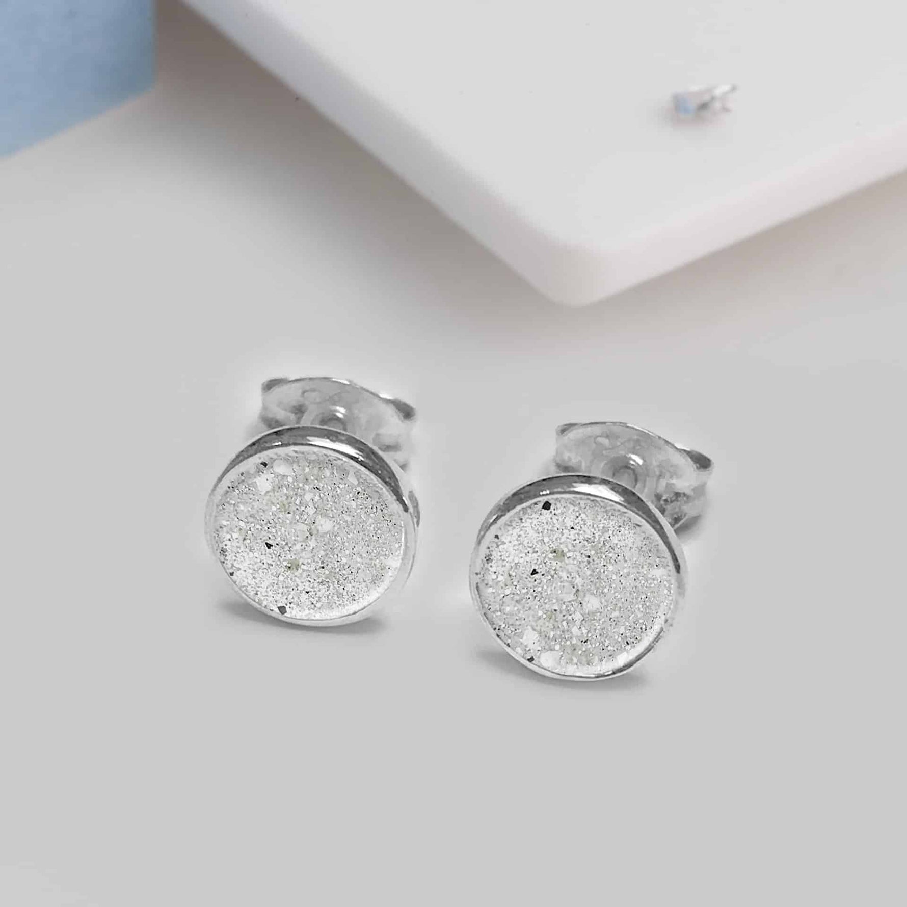Small Sterling Silver Round Resin Inlaid Bezel Set Earrings