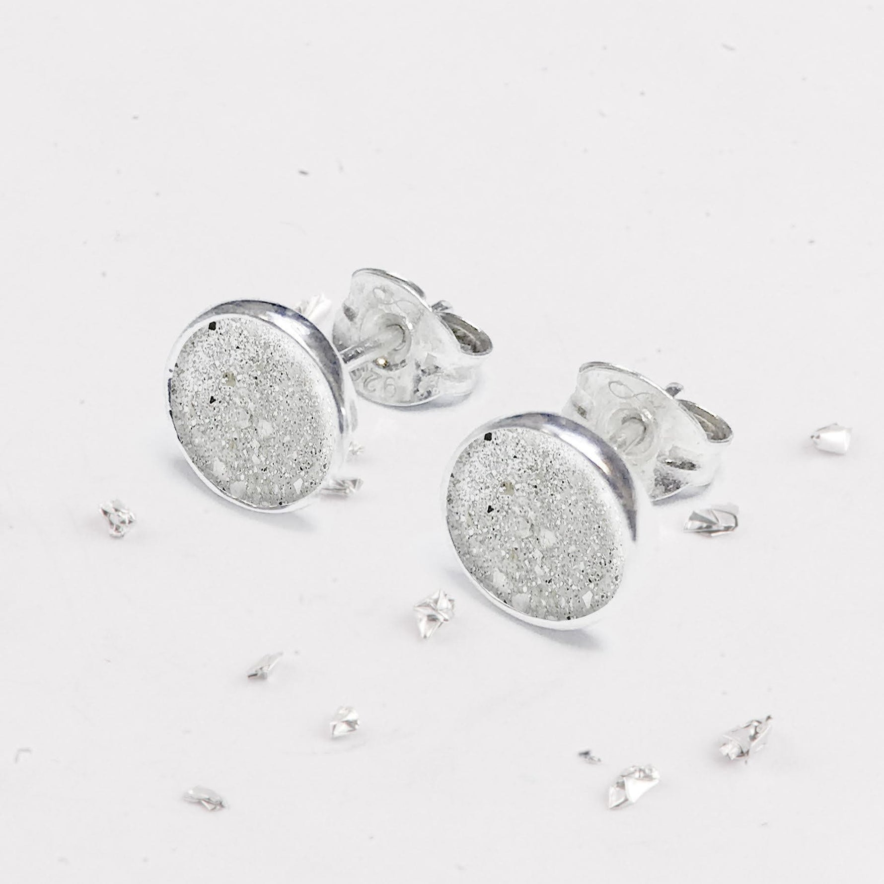 Small Sterling Silver Round Resin Inlaid Bezel Set Earrings