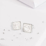 Small Sterling Silver Square Resin Inlaid Bezel Set Earrings