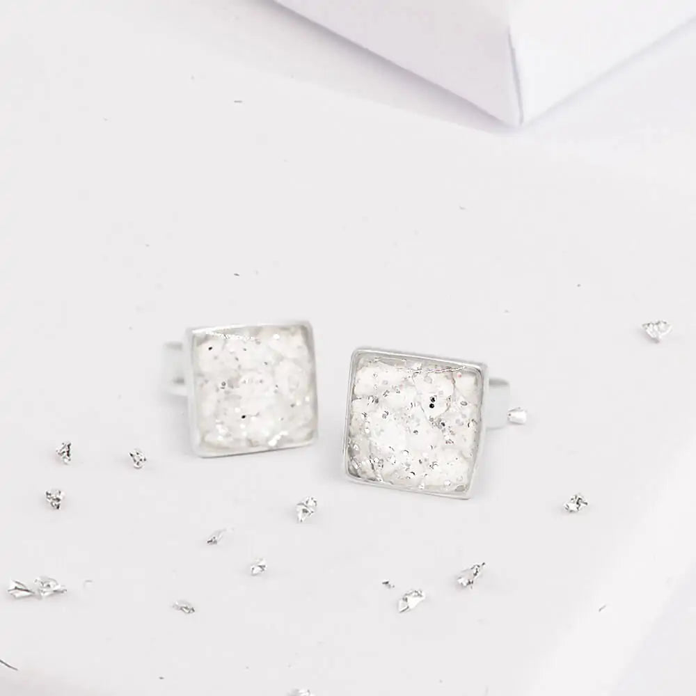 Small Sterling Silver Square Resin Inlaid Bezel Set Earrings
