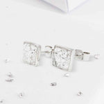 Small Sterling Silver Square Resin Inlaid Bezel Set Earrings