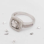 Square ashes or hair inlaid crystal halo ring