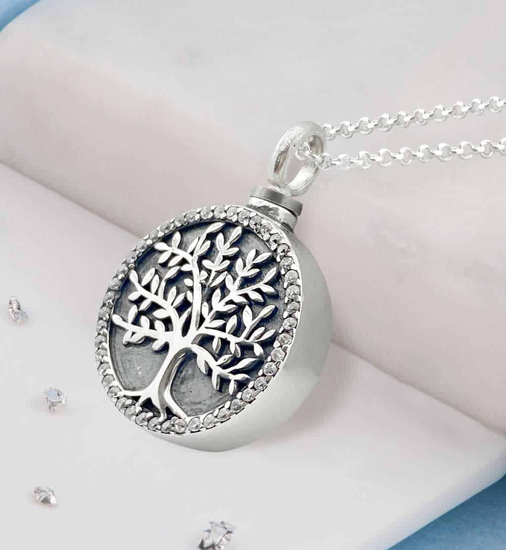 Sterling silver ashes or hair self fill crystal tree of life urn pendant