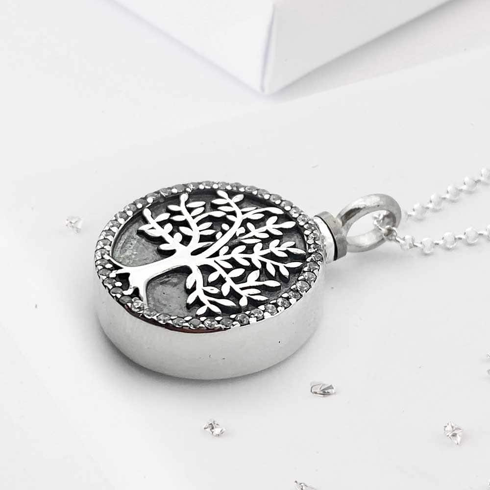 Sterling silver ashes or hair self fill crystal tree of life urn pendant