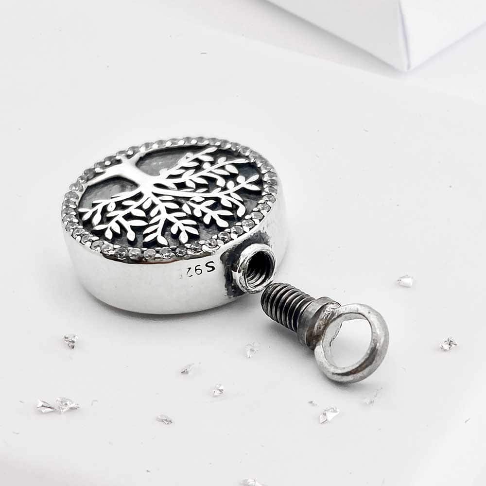 Sterling silver ashes or hair self fill crystal tree of life urn pendant