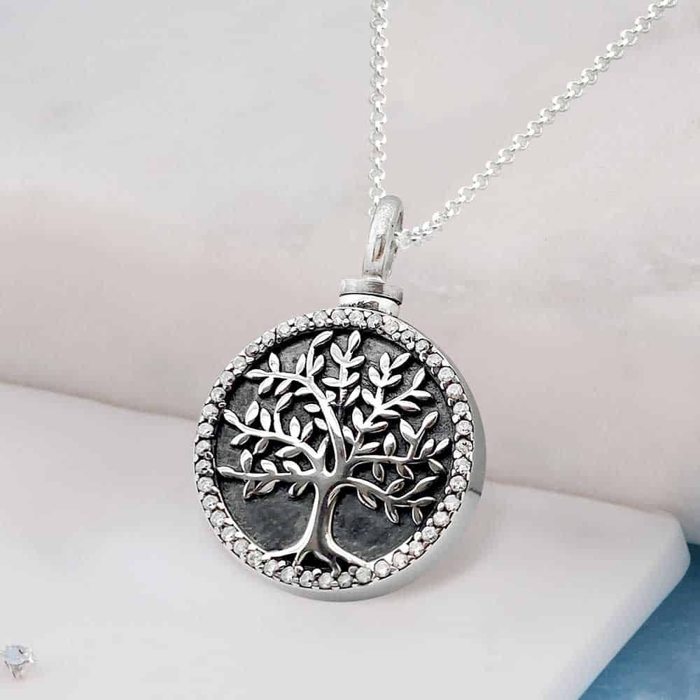 Sterling silver ashes or hair self fill crystal tree of life urn pendant