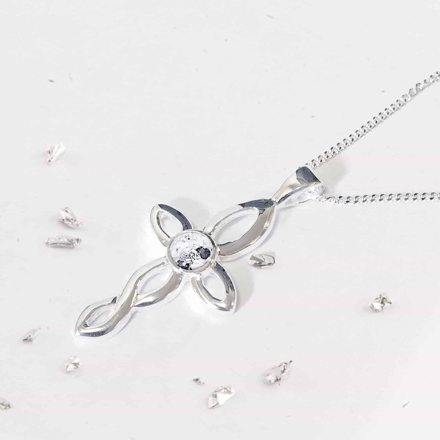 Sterling Silver Resin Inlaid Cross Memorial Pendant