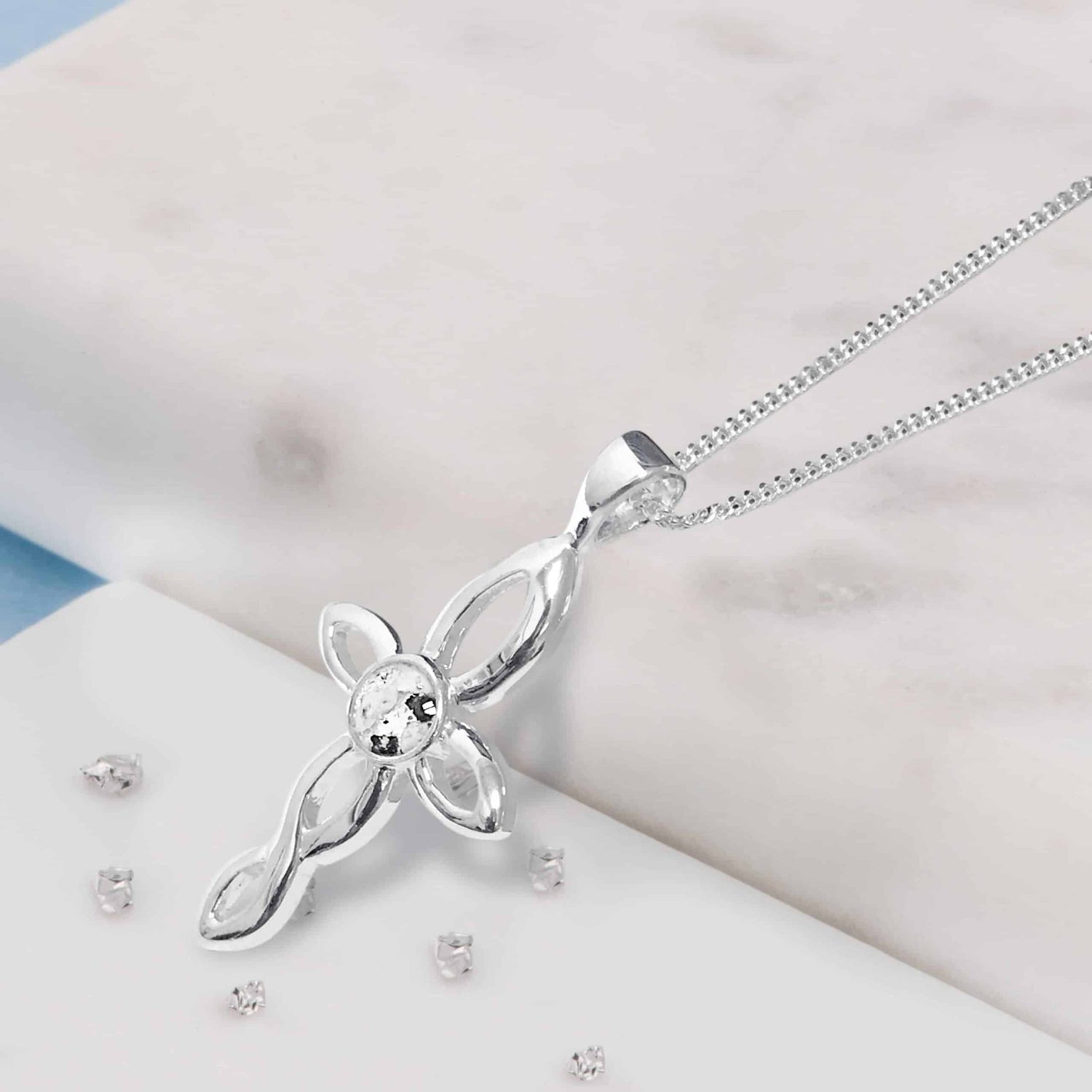 Sterling Silver Resin Inlaid Cross Memorial Pendant