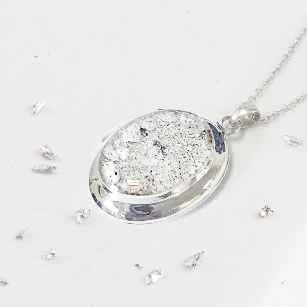 Sterling Silver Resin Oval Inlaid Memorial Locket