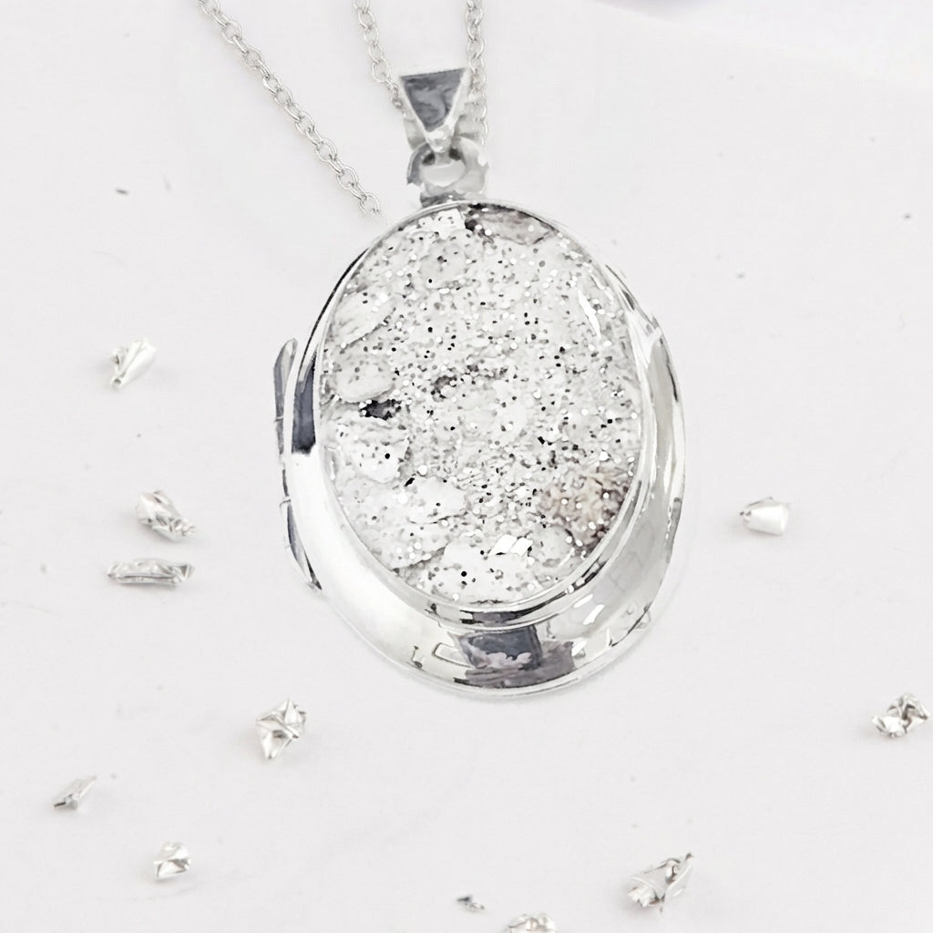 Sterling Silver Resin Oval Inlaid Memorial Locket