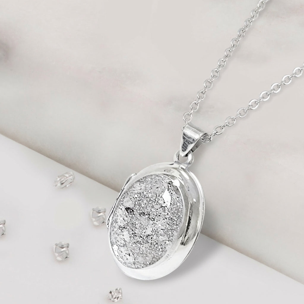 Sterling Silver Resin Oval Inlaid Memorial Locket