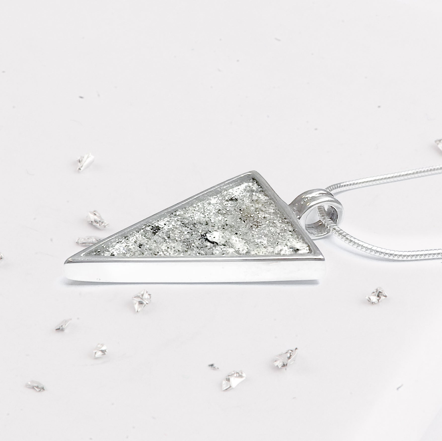 Sterling Silver Resin Triangular Shaped Inlaid Memorial Pendant