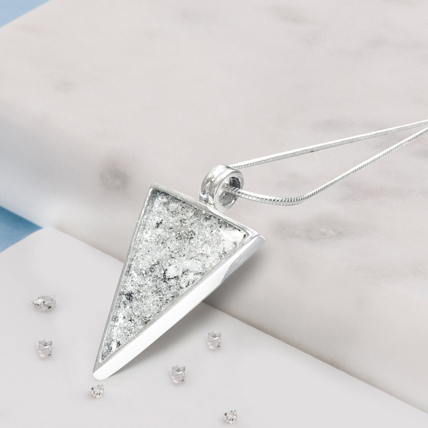 Sterling Silver Resin Triangular Shaped Inlaid Memorial Pendant