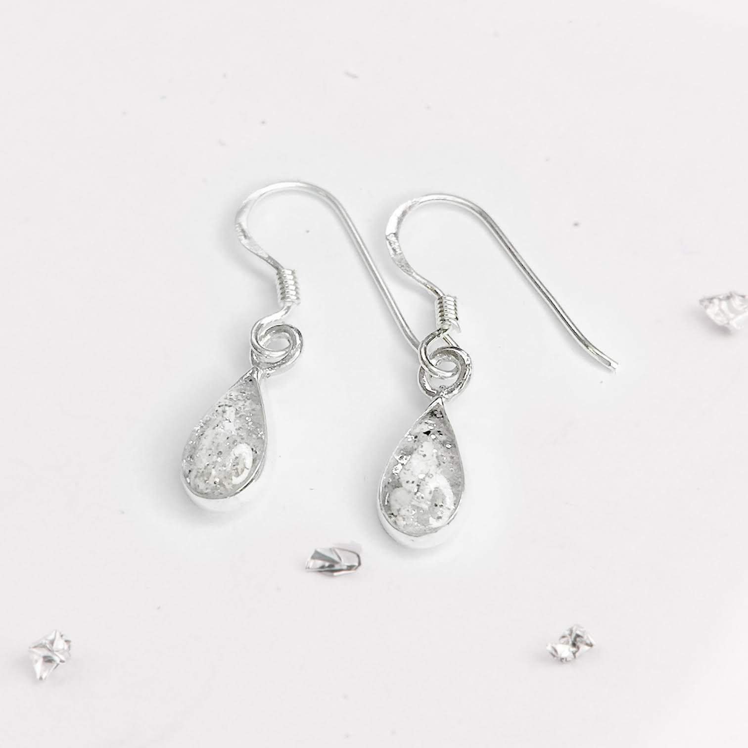 Sterling Silver Small Ashes Inlaid Teardrop Drop Earrings