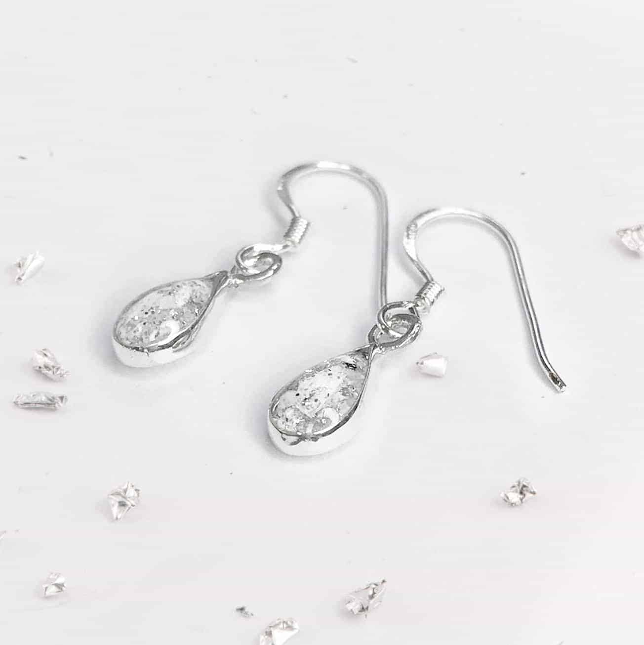 Sterling Silver Small Ashes Inlaid Teardrop Drop Earrings