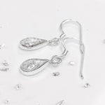 Sterling Silver Small Ashes Inlaid Teardrop Drop Earrings