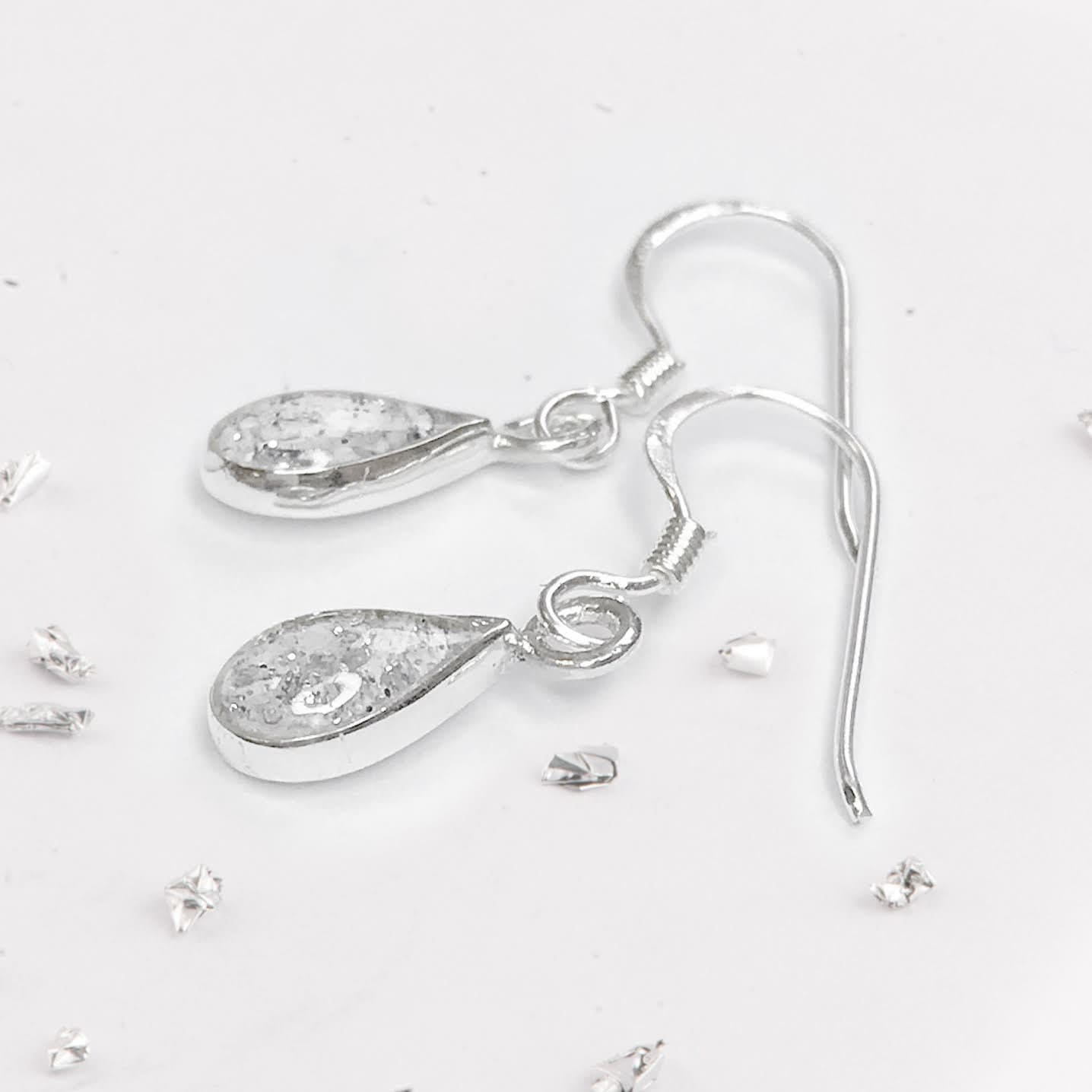 Sterling Silver Small Ashes Inlaid Teardrop Drop Earrings