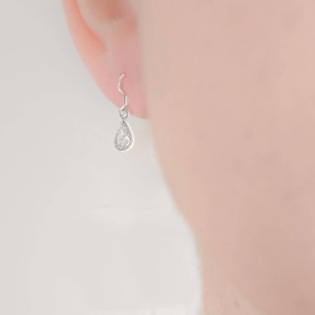 Sterling Silver Small Ashes Inlaid Teardrop Drop Earrings