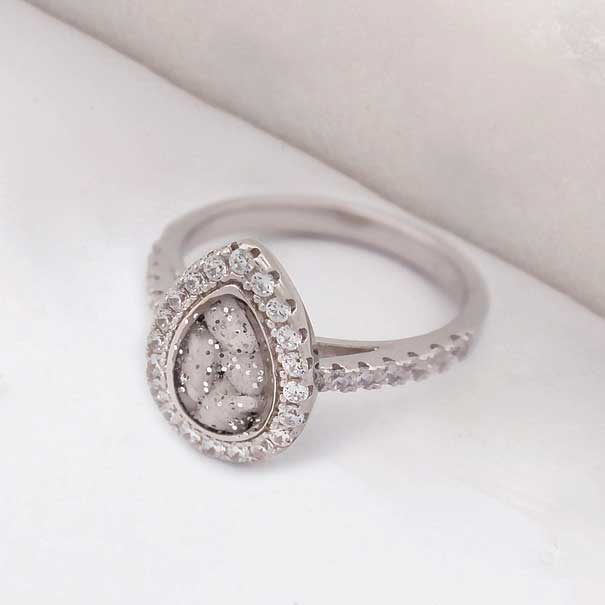 Teardrop crystal ashes or hair inlaid ring
