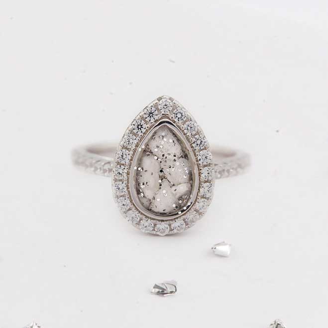 Teardrop crystal ashes or hair inlaid ring