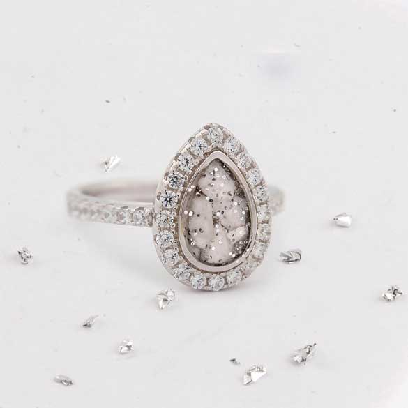 Teardrop crystal ashes or hair inlaid ring