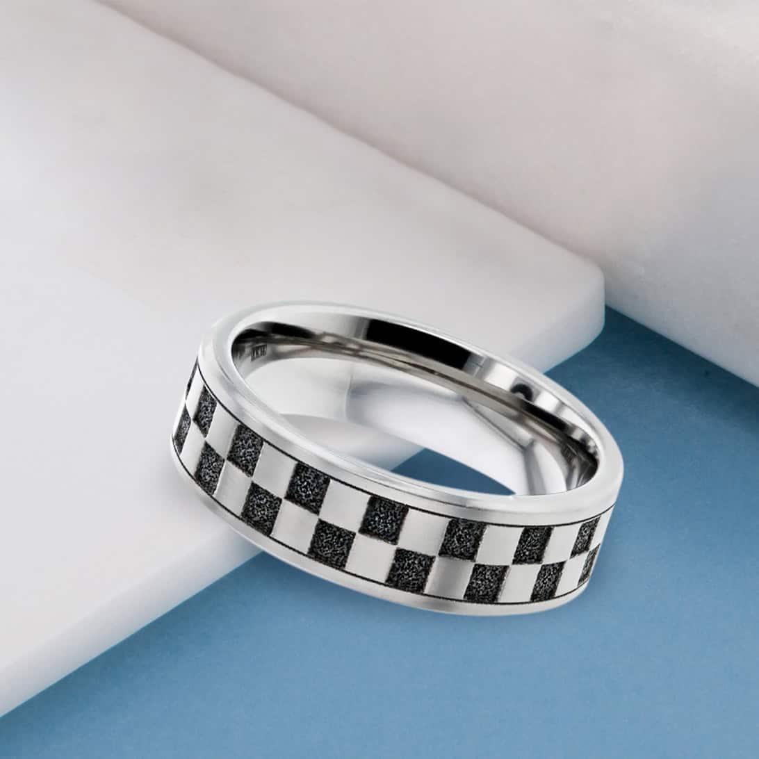 Titanium Secret Ashes chequerboard Ring