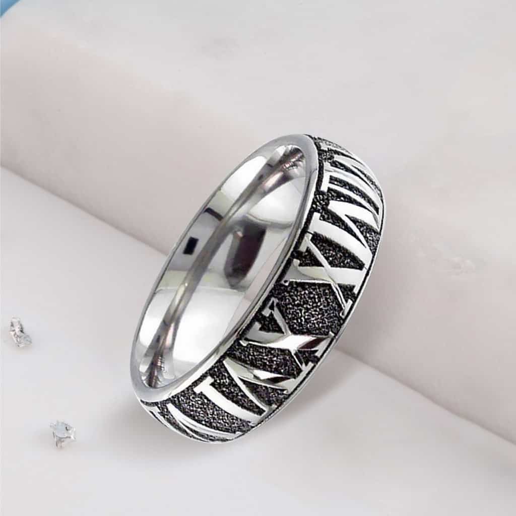Titanium Secret Ashes Roman Numerals Ring