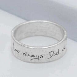 Ashes or Hair Imprinted Handwriting Ring Front