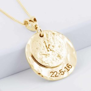 Ashes Yellow Gold Imprinted Initial & Message Pendant