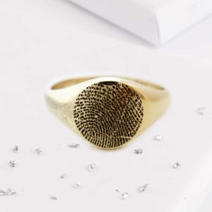 fingerprint signet ring gold front view