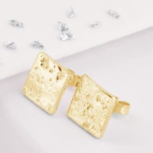 Gold Square Stud Earrings | Square Stud Earrings Gold | Ashes Memorial Jewellery