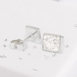 Small Sterling Silver Square Resin Inlaid Bezel Set Earrings