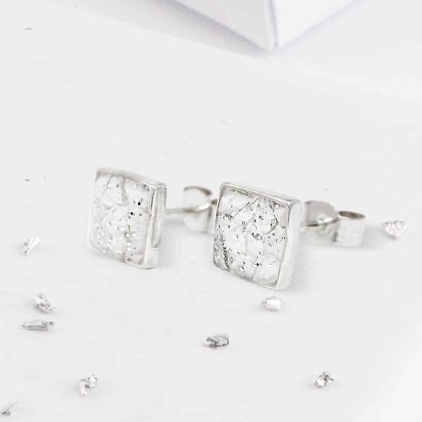 Small Sterling Silver Square Resin Inlaid Bezel Set Earrings