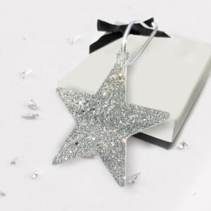 star tree decoration silver on box