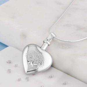 Ashes or Hair Tree Of Life Heart Shaped Urn Necklace