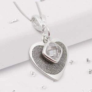 Fingerprint Birthstone Heart Pendant