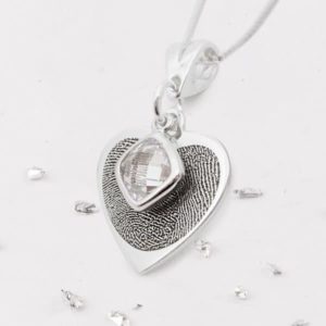 Fingerprint Birthstone Heart Pendant