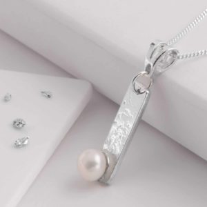 Ashes or Hair Imprinted Oblong Pendant With White Cultured Pearl