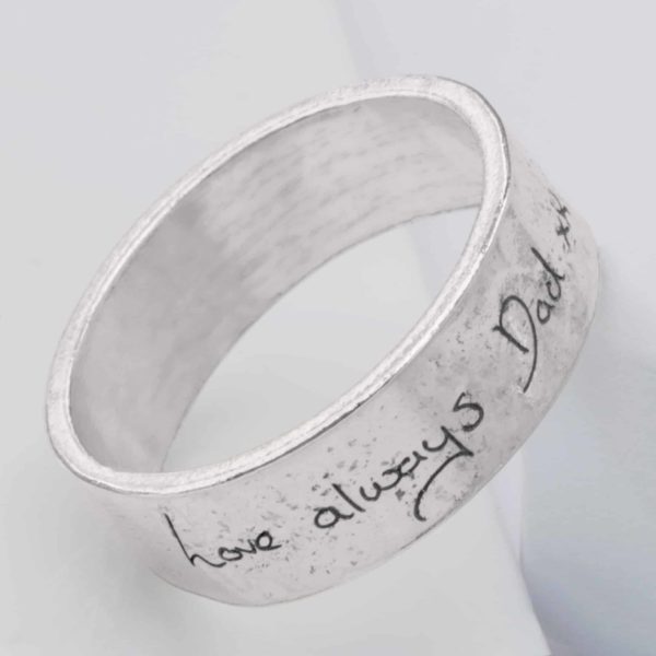 9ct White Gold Ashes or Hair Imprinted Handwriting Ring