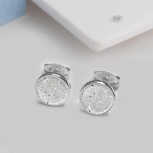 Small Sterling Silver Round Resin Inlaid Bezel Set Earrings