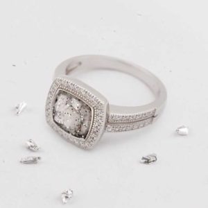Square ashes or hair inlaid crystal halo ring