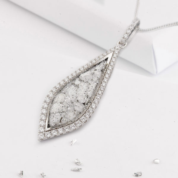 Large teardrop shaped ashes or hair crystal pendant