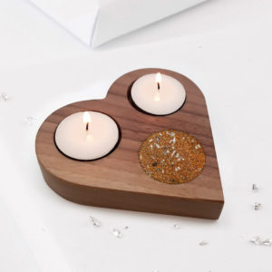 Walnut Heart And Ashes Inlay Tealight Candle Holder