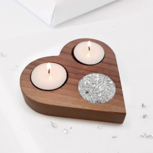 Walnut Heart And Ashes Inlay Tealight Candle Holder